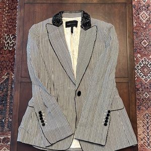Bcbg striped blazer with gemstone collar